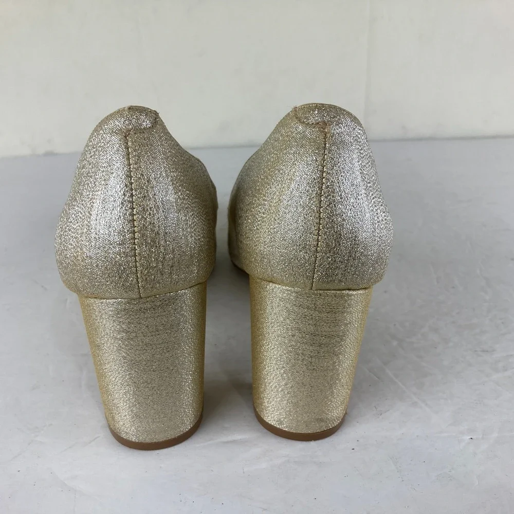 American‎ Glamour Badgley Mischka Pumps Womens 10 Gold Metallic Block Heel